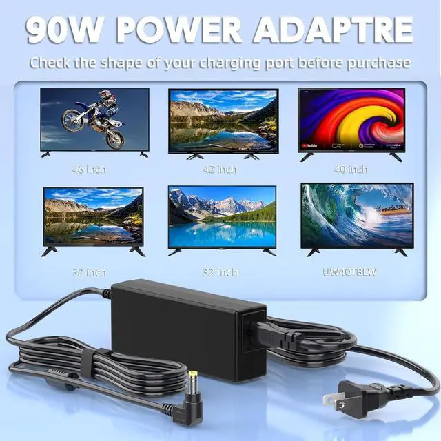 Alt view image 3 of 7 - 90W 19V Power Cord Compatible with Westinghouse TV 24 32 40 42 46 inch UW40TA2W UW40T8LW LED TV UW32SC1W UW32S3PW UW40TC1W LD-4680 LD-4695 LD-3255VX LD-4255VX EW39T6MZ Power Supply Adapter