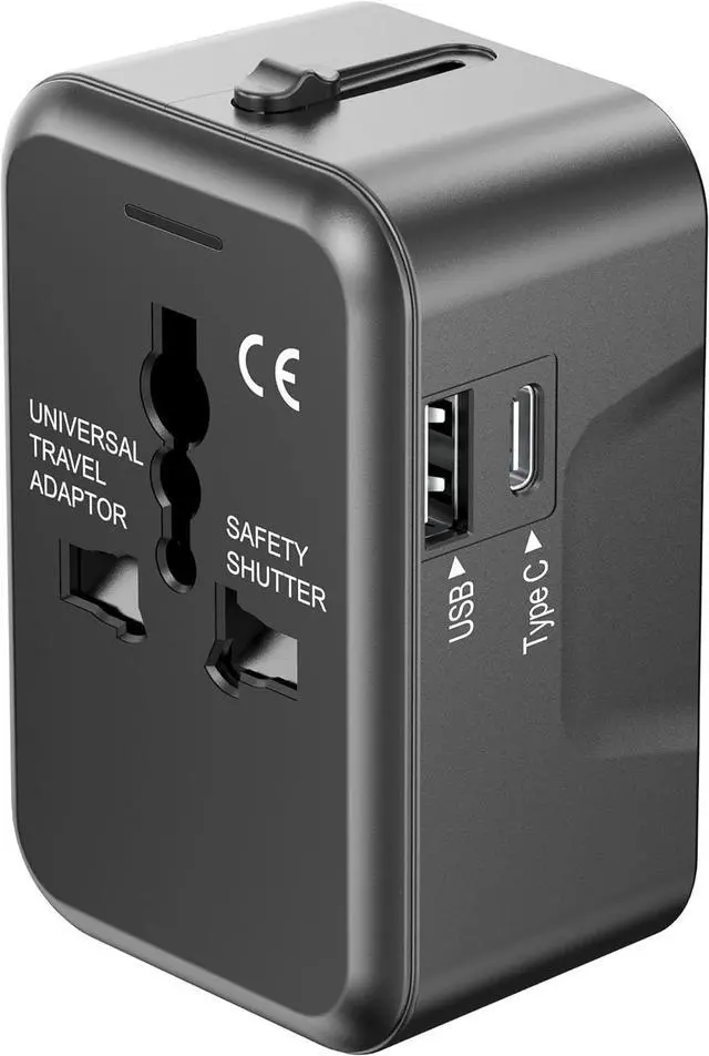 Main image of Universal Travel Adapter with (Type C+USB) 2 USB Ports & AC Outlet, International Plug Adapter Converter, Type C/A/G/I All in One Wall Charger Worldwide Travel Adaptor for US to EU UK AUS Asia