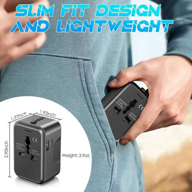 Alt view image 4 of 6 - Universal Travel Adapter with (Type C+USB) 2 USB Ports & AC Outlet, International Plug Adapter Converter, Type C/A/G/I All in One Wall Charger Worldwide Travel Adaptor for US to EU UK AUS Asia