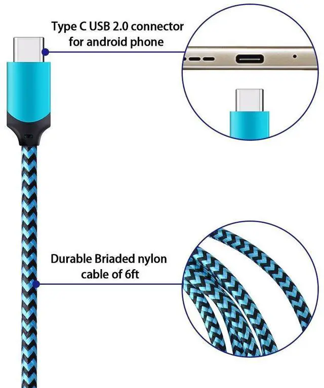 Alt view image 3 of 7 - USB Type C Charger Cable Fast Charging Cord for Google Pixel 9a, 9, 9 Pro XL Fold, 8, 7, 6, 5, 4, 3a, 3 2 XL, Pixel C, (Blue/Green/Purple, 6 feet, 3 Pack)