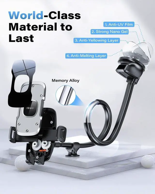 Alt view image 6 of 7 - 1Zero Solid Car Truck Phone Mount Holder with 14-Inch Gooseneck Long Arm, Windshield Window Mobile Holders w/Industrial-Strength Suction Cup, Anti-Shake Stabilizer Compatible All Cell Phones iPhone