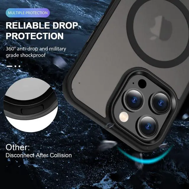 Alt view image 2 of 5 - Magnetic Case for iPhone 15 Pro Max [Compatible with Magsafe] for Wireless Charging and Magnetic Accesories. Translucent Matte Slim Shockproof Phone Cover (Black)