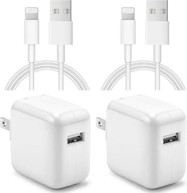 Main image of iPad Charger iPhone Charger [2-Pack] 12W USB Wall Charger Foldable Travel Plug Block with 6FT USB Flat Ribbon Cable Compatible with iPad iPhone, iPad, Airpod