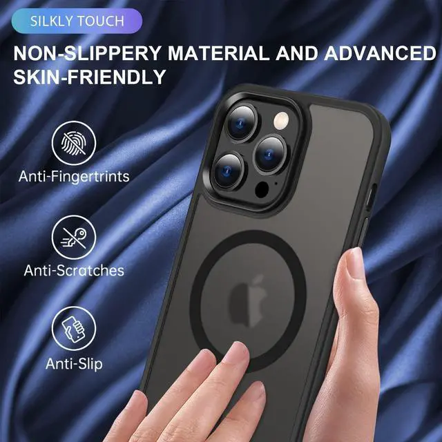 Alt view image 4 of 5 - Magnetic Case for iPhone 15 Pro Max [Compatible with Magsafe] for Wireless Charging and Magnetic Accesories. Translucent Matte Slim Shockproof Phone Cover (Black)