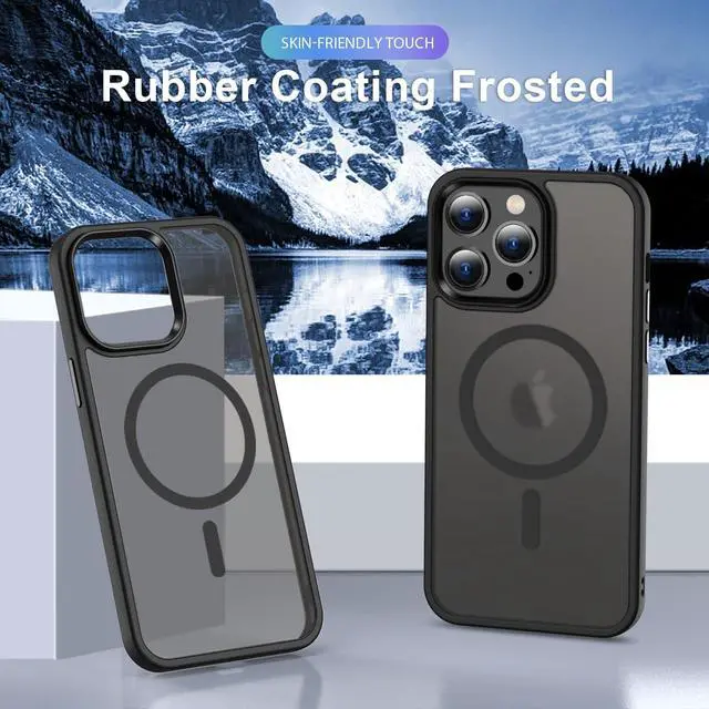 Alt view image 5 of 5 - Magnetic Case for iPhone 15 Pro Max [Compatible with Magsafe] for Wireless Charging and Magnetic Accesories. Translucent Matte Slim Shockproof Phone Cover (Black)