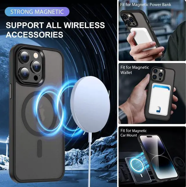 Alt view image 3 of 5 - Magnetic Case for iPhone 15 Pro Max [Compatible with Magsafe] for Wireless Charging and Magnetic Accesories. Translucent Matte Slim Shockproof Phone Cover (Black)