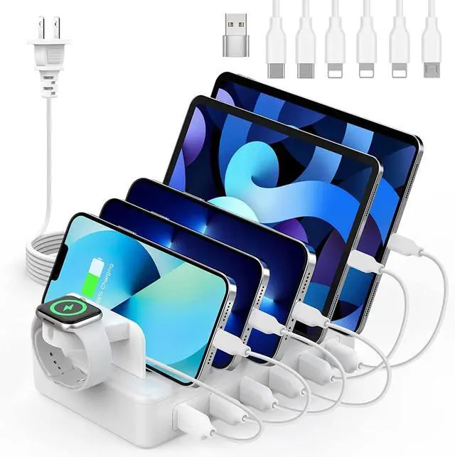 Main image of Charging Station for Multiple Devices 50W 6 Ports Charging Dock with 6 Cables Compatible with Cellphone Tablet Kindle  Watch and Other Electronic