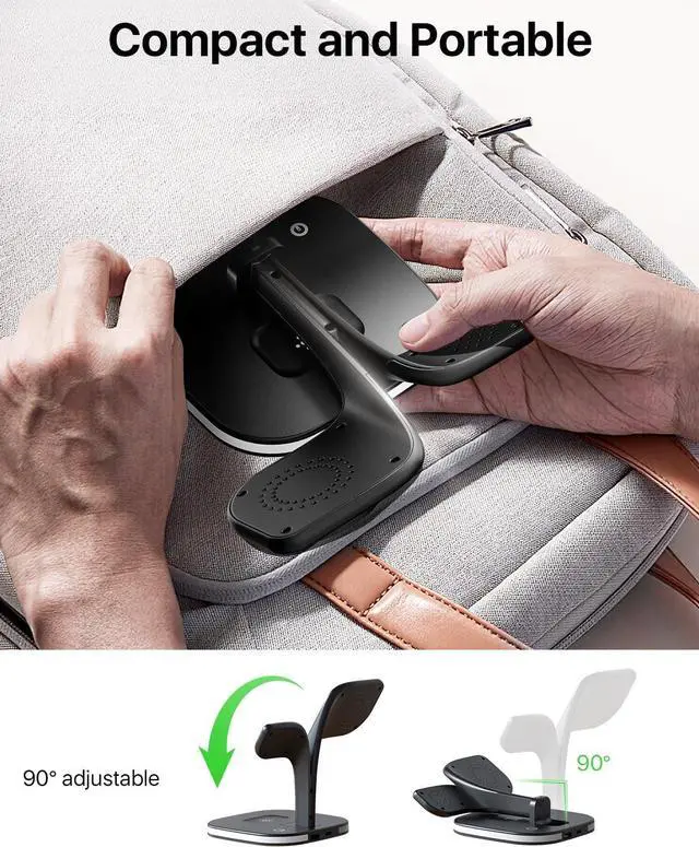 Alt view image 5 of 7 - Wireless Charging Station for Magsafe Charger Charging Station for Multiple Devices Wireless Charger for iPhone 16/15/14/13/12 Series  Watch Series 1-9 AirPods with LED and Adapter (Black)