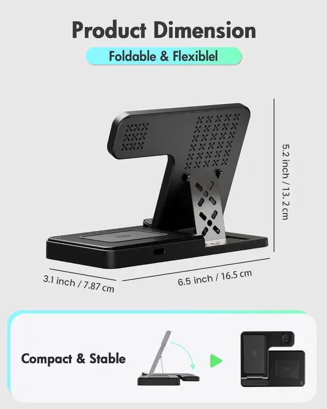 Alt view image 4 of 7 - Wireless Charger iPhone Charging Station: 3 in 1 Charger Stand Multiple Devices for Apple - iPhone 16e 16 15 14 Pro Max 13 12 11 - Watch 10 9 8 7 6 5 4 3 2 SE and Ultra Series - Airpods 4 3 2 Pro