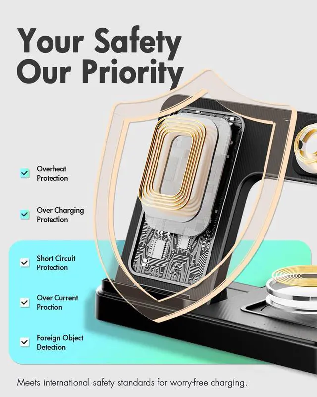 Alt view image 6 of 7 - Wireless Charger iPhone Charging Station: 3 in 1 Charger Stand Multiple Devices for Apple - iPhone 16e 16 15 14 Pro Max 13 12 11 - Watch 10 9 8 7 6 5 4 3 2 SE and Ultra Series - Airpods 4 3 2 Pro