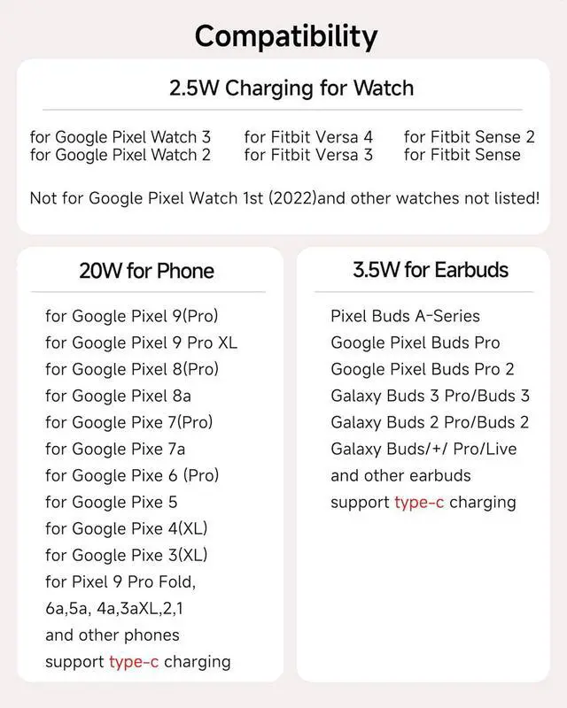 Alt view image 7 of 7 - 3 in 1 Charging Station for Google Pixel Watch 2 Only, 25W Fast Type-C Wired Charger Stand for Google Pixel 8 Pro/8/Fold/7A/7/7 Pro/6/6 Pro/6A/5/5A/4/4A, Buds Pro/Buds A-Series