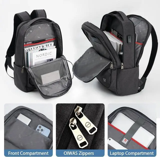 Alt view image 3 of 6 - OIWAS Laptop Backpack 17 Inch For Men Business Backpack - Women Travel Daypack - Lightweight Large Backpack (Black)