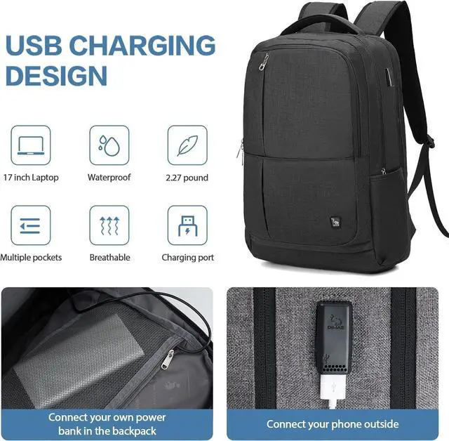 Alt view image 4 of 6 - OIWAS Laptop Backpack 17 Inch For Men Business Backpack - Women Travel Daypack - Lightweight Large Backpack (Black)