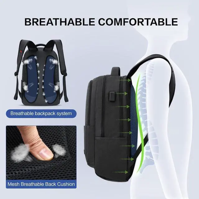 Alt view image 5 of 6 - OIWAS Laptop Backpack 17 Inch For Men Business Backpack - Women Travel Daypack - Lightweight Large Backpack (Black)