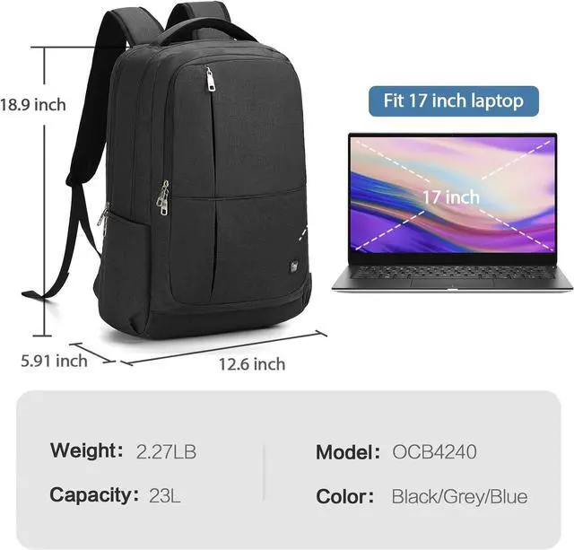 Alt view image 6 of 6 - OIWAS Laptop Backpack 17 Inch For Men Business Backpack - Women Travel Daypack - Lightweight Large Backpack (Black)