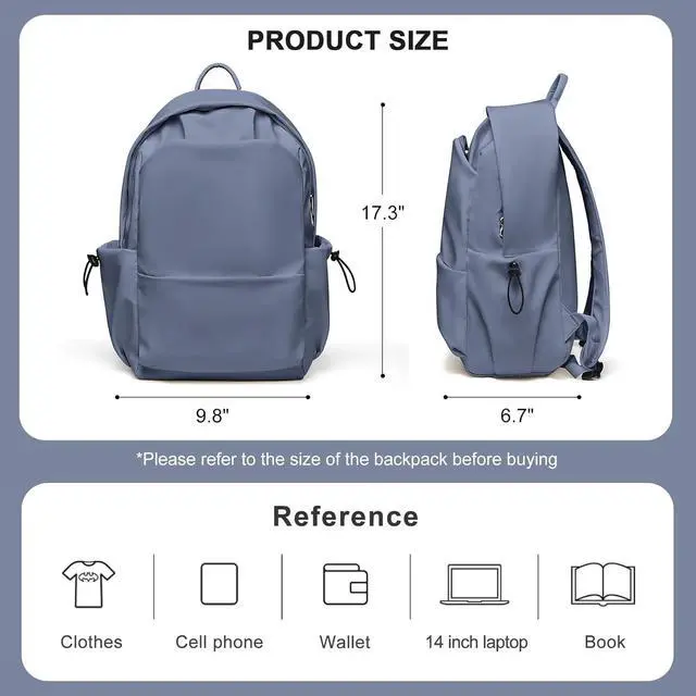 Alt view image 2 of 7 - Backpacks For School Bag School Backpack For College Backpacks Bookbag For Women Waterproof Gym Backpack For Men Book Bags Small Simple Bag Purplish Blue