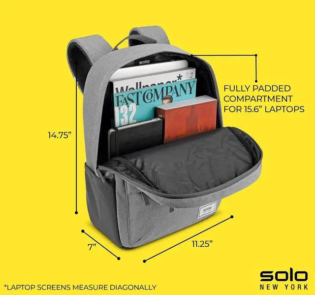 Alt view image 3 of 6 - Solo New York Laptop Backpack for Women & Men -Carry On Bookbag for Travel & Work, Lightweight Bag, Side Mesh Pockets, Fits 15.6" Computer - Re:Cover, Grey