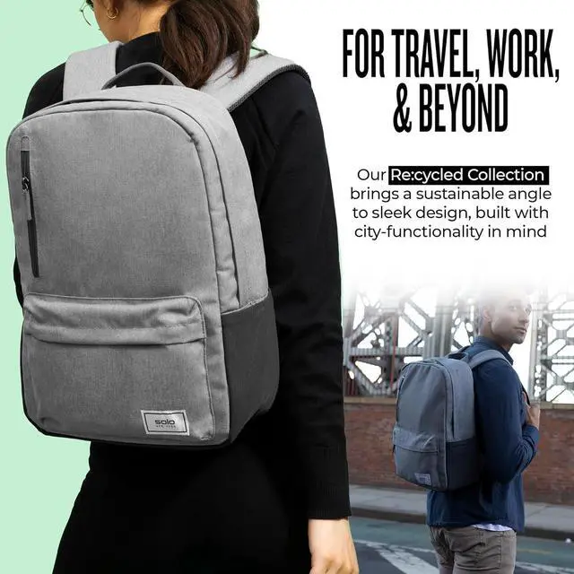 Alt view image 4 of 6 - Solo New York Laptop Backpack for Women & Men -Carry On Bookbag for Travel & Work, Lightweight Bag, Side Mesh Pockets, Fits 15.6" Computer - Re:Cover, Grey