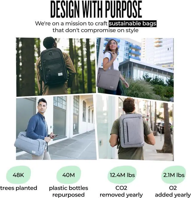 Alt view image 5 of 6 - Solo New York Laptop Backpack for Women & Men -Carry On Bookbag for Travel & Work, Lightweight Bag, Side Mesh Pockets, Fits 15.6" Computer - Re:Cover, Grey