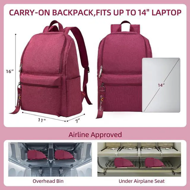 Alt view image 3 of 7 - OMOUBOI 14 inch Travel Laptop Backpack for Women Men Teen 20L Weekender Casual Daypacks Airline Approved Lightweight College School Bookbag Wine Red