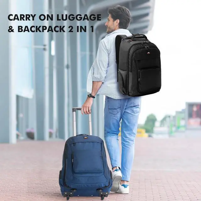 Alt view image 7 of 7 - Rolling Backpack for Adults, 17.3 inch Laptop Wheeled Backpack, Travel Backpack with Wheels, Carry on Luggage Business Trolley Suitcase Computer Bag Men Women Blue