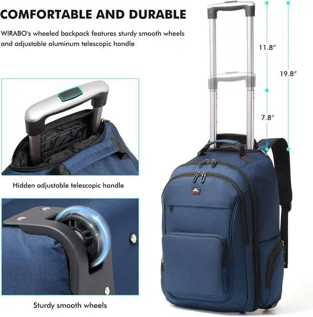 Alt view image 5 of 7 - Rolling Backpack for Adults, 17.3 inch Laptop Wheeled Backpack, Travel Backpack with Wheels, Carry on Luggage Business Trolley Suitcase Computer Bag Men Women Blue