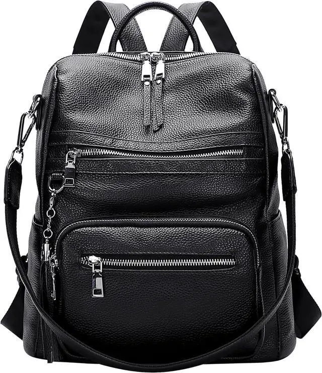 Main image of ALTOSY Genuine Leather Backpack Purse for Women Large Shoulder Bag With Laptop Compartment Multiple Pockets(S106 Black)