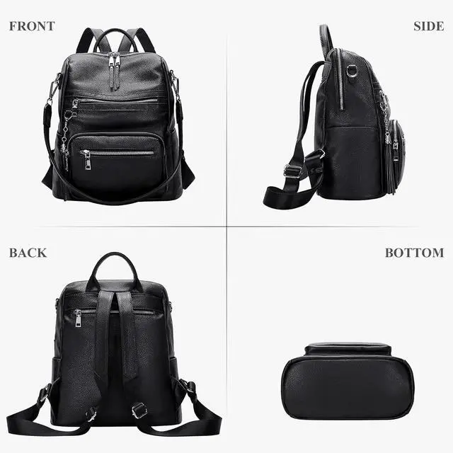 Alt view image 4 of 6 - ALTOSY Genuine Leather Backpack Purse for Women Large Shoulder Bag With Laptop Compartment Multiple Pockets(S106 Black)