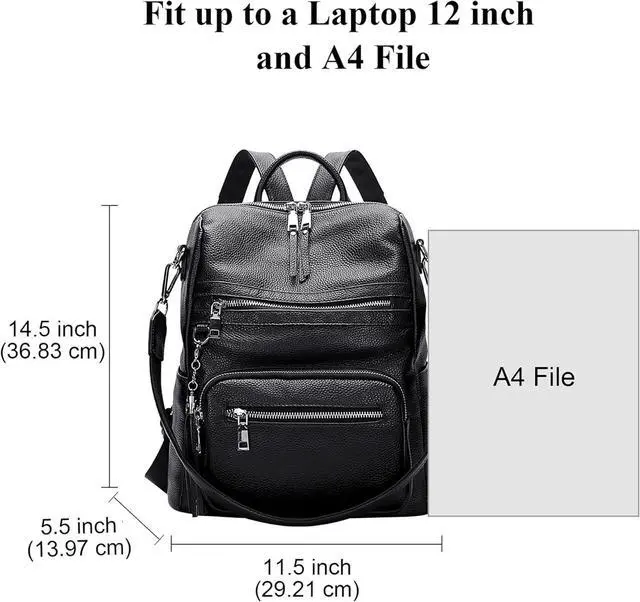 Alt view image 5 of 6 - ALTOSY Genuine Leather Backpack Purse for Women Large Shoulder Bag With Laptop Compartment Multiple Pockets(S106 Black)