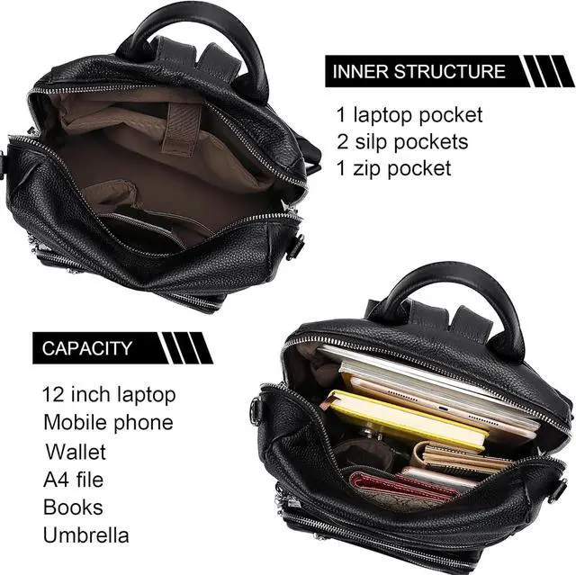 Alt view image 6 of 6 - ALTOSY Genuine Leather Backpack Purse for Women Large Shoulder Bag With Laptop Compartment Multiple Pockets(S106 Black)