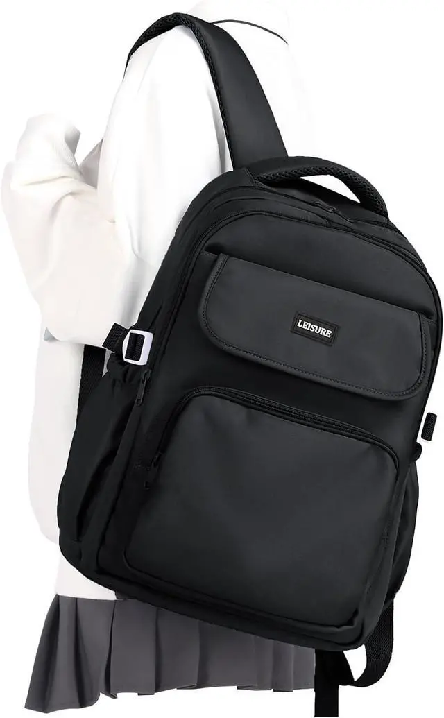 Main image of Simple Aesthetic Black Backpacks For School,Lightweight Casual College Backpack Women,Travel Laptop Daypack Men,Waterproof Middle School Book bag For Teens Boys Girls