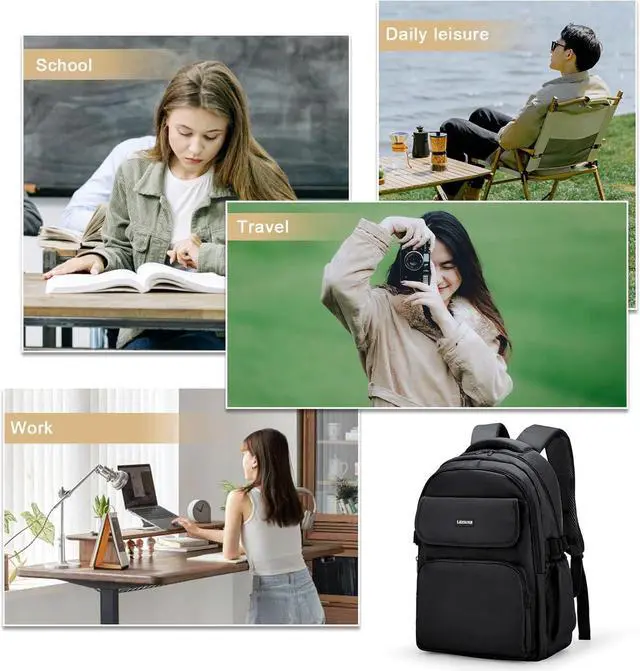 Alt view image 5 of 5 - Simple Aesthetic Black Backpacks For School,Lightweight Casual College Backpack Women,Travel Laptop Daypack Men,Waterproof Middle School Book bag For Teens Boys Girls