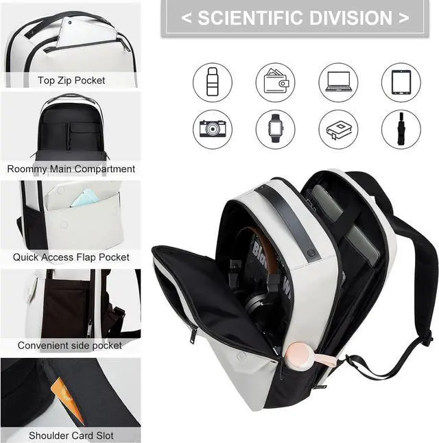 Alt view image 5 of 7 - Hanke Carry on Backpack Toiletry Travel Laptop Backpack for Men & Women, Durable Rucksack Weekender Bag Daypack(Salt White)