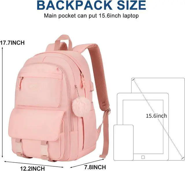 Alt view image 3 of 7 - Backpacks for Girls, 15.6 Inch School Bag Cute Waterproof Laptop Bookbag Large College Backpack for Teen Women Students Anti Theft Travel Daypack, Pink