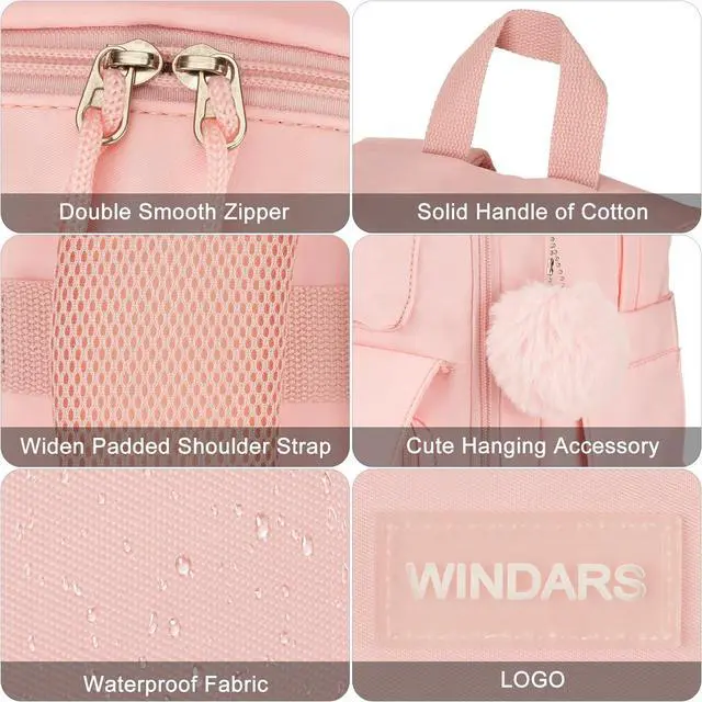 Alt view image 4 of 7 - Backpacks for Girls, 15.6 Inch School Bag Cute Waterproof Laptop Bookbag Large College Backpack for Teen Women Students Anti Theft Travel Daypack, Pink