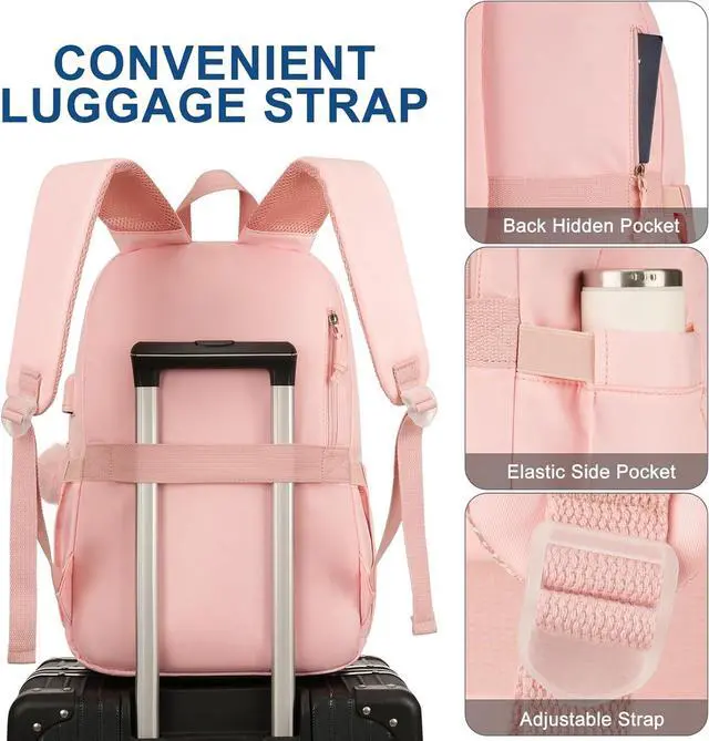 Alt view image 5 of 7 - Backpacks for Girls, 15.6 Inch School Bag Cute Waterproof Laptop Bookbag Large College Backpack for Teen Women Students Anti Theft Travel Daypack, Pink