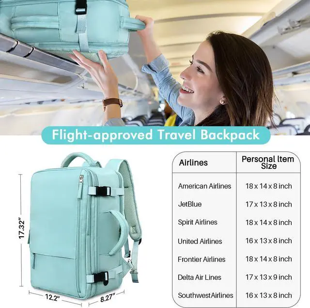 Alt view image 2 of 6 - Travel Laptop Backpack Carry On Backpack for Men Women Flight Approved College School Computer Bag for Business Hiking Personal Item Backpack Fits 15.6 Inch Notebook Blue-Green