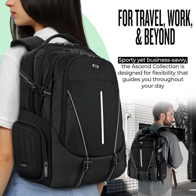 Alt view image 4 of 6 - Solo New York Laptop Backpack for Women & Men - Bookbag for Travel & Work, Lightweight Carry On Bag, 3 Full Sized Compartments, Padded Straps, Fits 17.3" Computer - Rival, Black