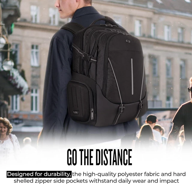 Alt view image 5 of 6 - Solo New York Laptop Backpack for Women & Men - Bookbag for Travel & Work, Lightweight Carry On Bag, 3 Full Sized Compartments, Padded Straps, Fits 17.3" Computer - Rival, Black