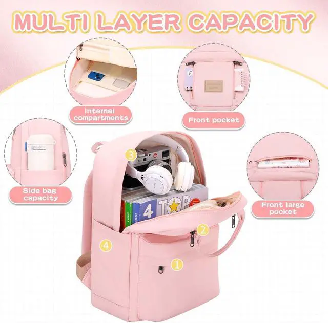 Alt view image 3 of 6 - GAXOS Cute Backpack for School Aesthetic Backpack Purse for Women Girls Pink Book Bag Korea Style Bookbag