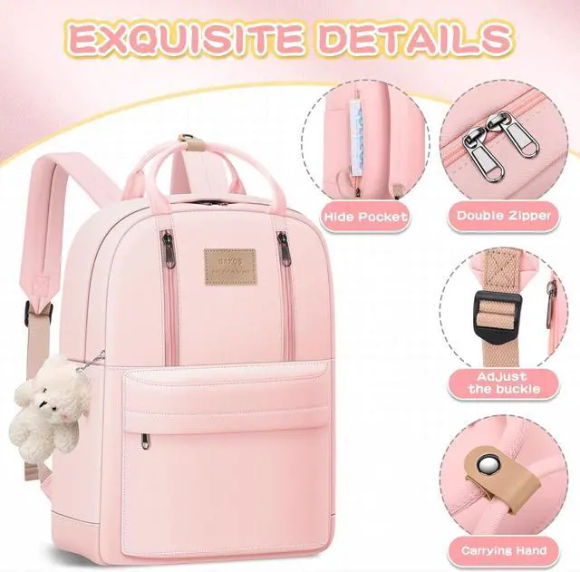Alt view image 4 of 6 - GAXOS Cute Backpack for School Aesthetic Backpack Purse for Women Girls Pink Book Bag Korea Style Bookbag