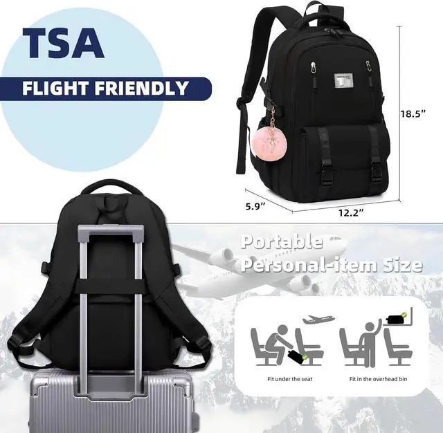 Alt view image 6 of 7 - Caoroky knight Travel Laptop Backpack for Women Girls Elementary High School Bag College Backpacks Waterproof Daypack Large Bookbags Purse for Teens Students Computer Bags 15.6 Inch-Black