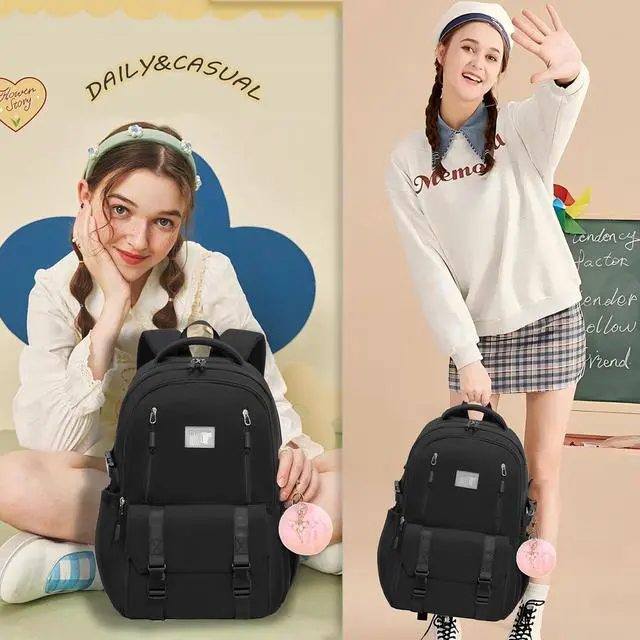 Alt view image 7 of 7 - Caoroky knight Travel Laptop Backpack for Women Girls Elementary High School Bag College Backpacks Waterproof Daypack Large Bookbags Purse for Teens Students Computer Bags 15.6 Inch-Black