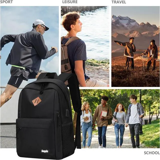 Alt view image 2 of 7 - Lightweight Black Backpack for School, Backpack for Teen Boys Girls, Middle Colloge High School Backpack for Women Men, Simple Daypack Bookbag, Kids Book Bag, Mochilas Escolares para