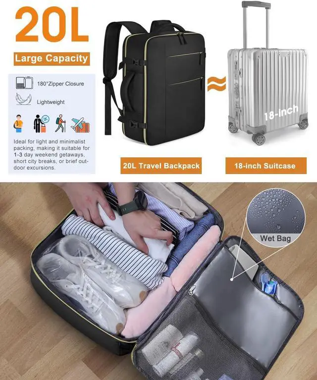 Alt view image 4 of 7 - Capolo Travel Backpack for Women Men Waterproof Laptop Backpack Airlines Approved Carry On Backpack Bag Computer Bookbag for Business, Work, Traveling Fits 15.6 Inch Laptop(Black)