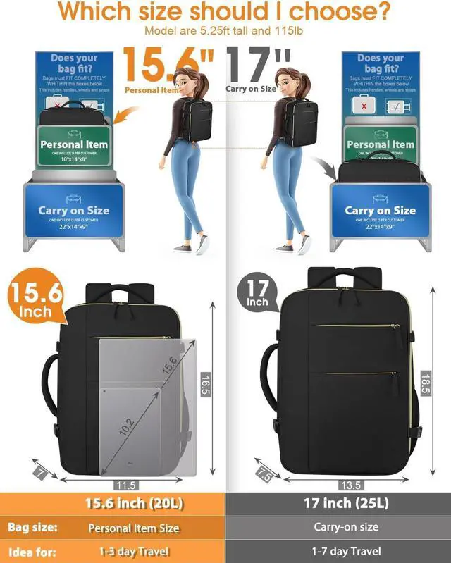 Alt view image 5 of 7 - Capolo Travel Backpack for Women Men Waterproof Laptop Backpack Airlines Approved Carry On Backpack Bag Computer Bookbag for Business, Work, Traveling Fits 15.6 Inch Laptop(Black)