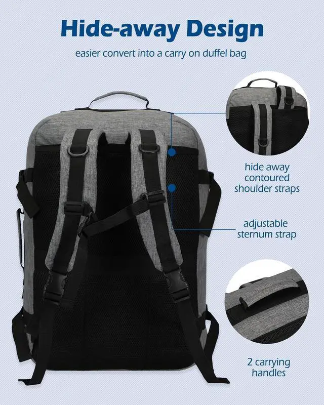 Alt view image 5 of 7 - Hynes Eagle Carry on Backpack 38L Large Travel Backpack for Women Flight Approved Weekender Bag Laptop Backpack Men 15 inches Black Grey 2023