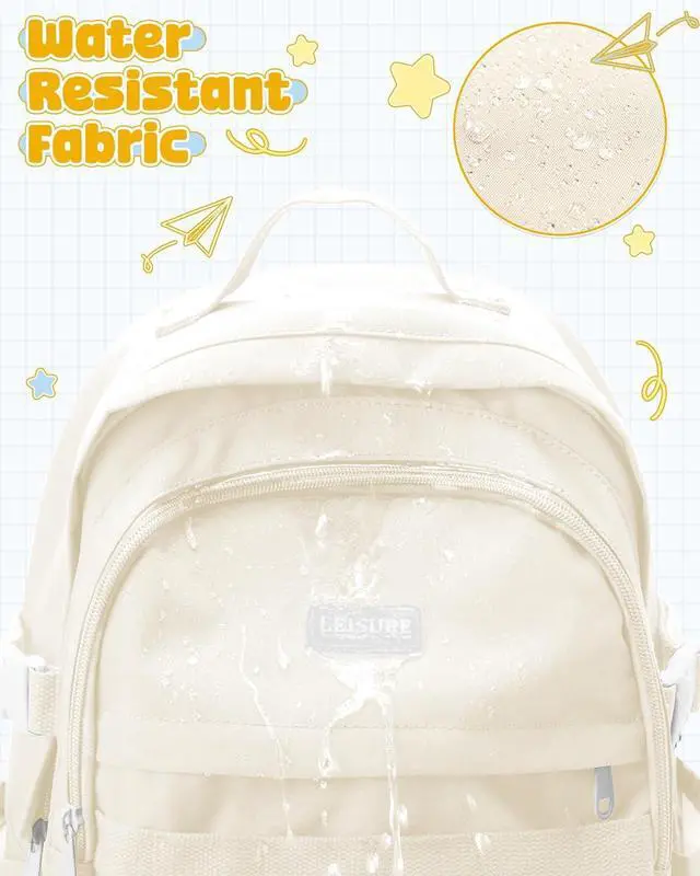 Alt view image 6 of 7 - School Backpack for Teen Girls Boys Multi-pocket Middle School Bag Cute College Backpacks for Women Men Elementary Student Bookbags Aesthetic Backpack Casual Daypacks White