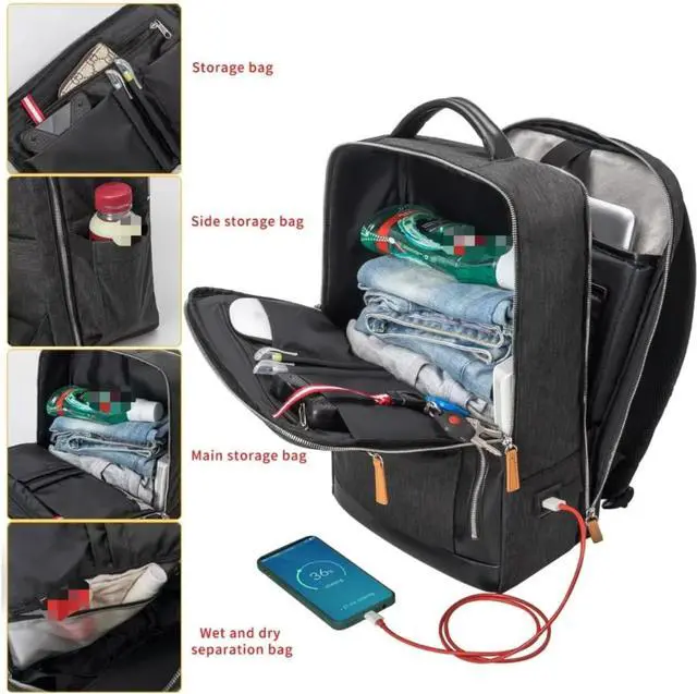Alt view image 3 of 7 - NOBLEMAN Professional Laptop Computer Backpack Men, Luxury Expandable Travel Business Office Backpacks for Executive Men, Nice Leather Waterproof College Bookbag Bag Fits 17 Inch Tech Laptop (Black)