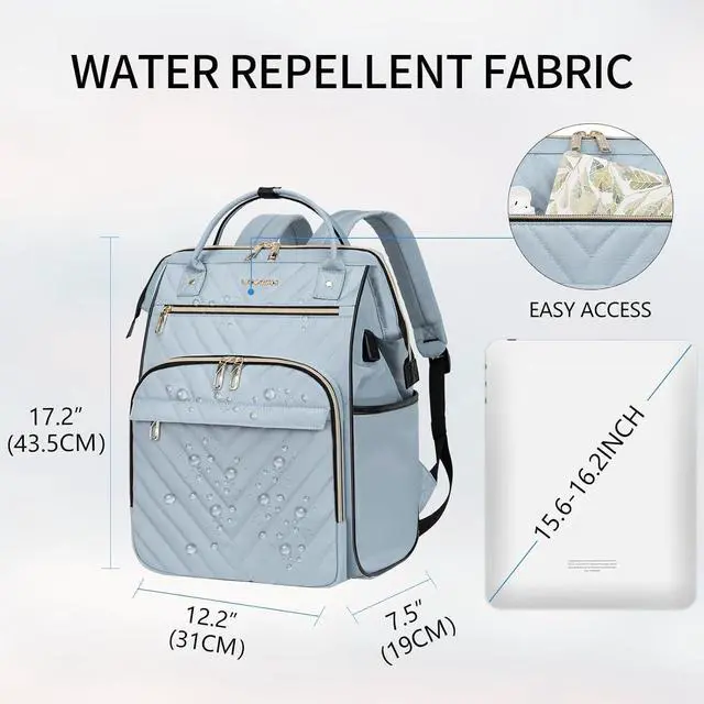 Alt view image 2 of 6 - VANKEAN 17 Inch Laptop Backpack for Women Men Fashion Computer Work Bag, Large Capacity Waterproof, with USB Port & RFID Pockets, College Daypack Business Travel Backpack, Light Blue